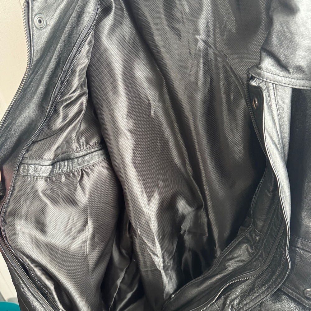 Phase Two Black Leather Bomber Jacket Size Xl - image 5